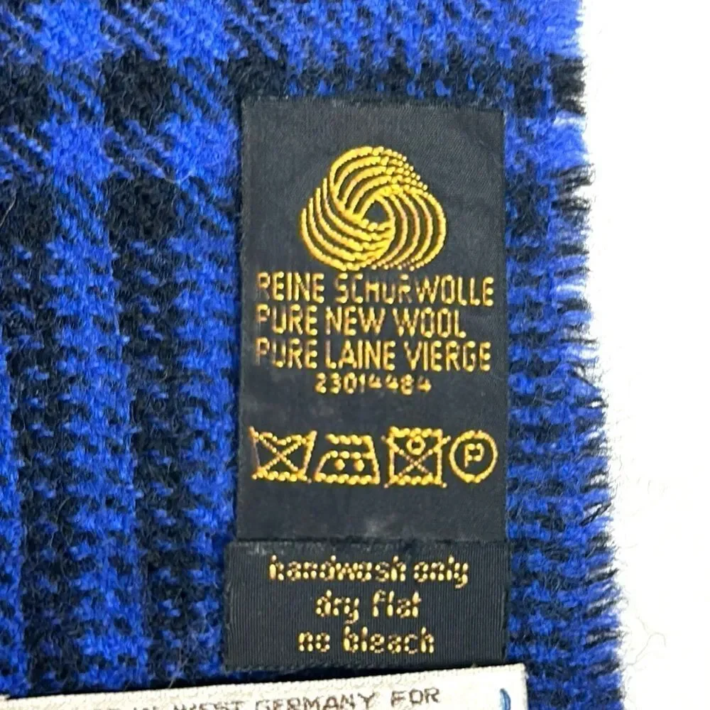 B. Altman & Co Vintage Men's Wool Scarf Blue Black Glen Check West Germany made